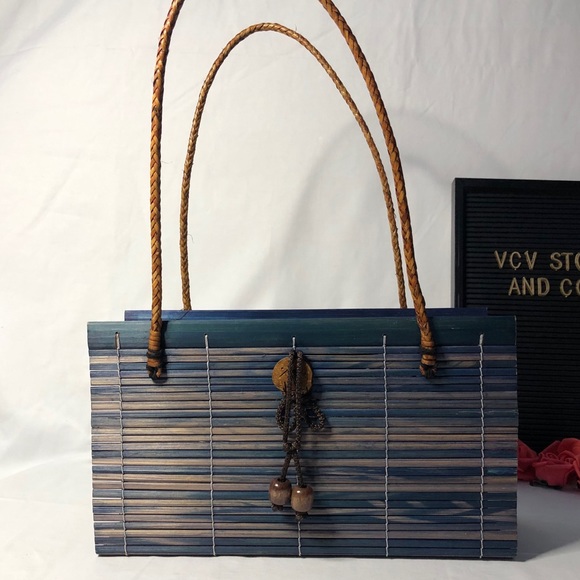 NWOT Colori Blue Wooden Bamboo Purse - Picture 10 of 13